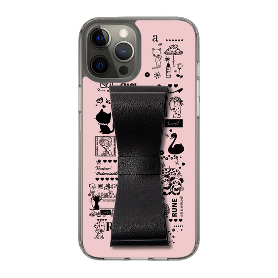 Slim Protection Case - STAND & RING RIBBON Black［ Rune Naito - RUNE Girl Retro & Modern - Pink ］