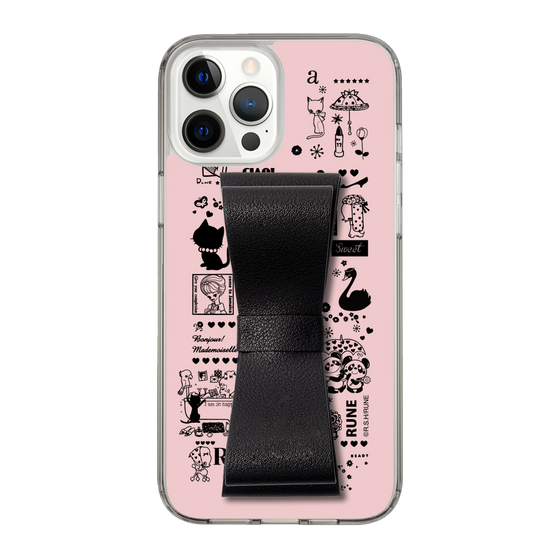 Slim Protection Case - STAND & RING RIBBON Black［ Rune Naito - RUNE Girl Retro & Modern - Pink ］