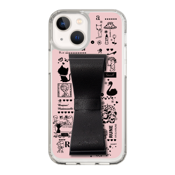 Slim Protection Case - STAND & RING RIBBON Black［ Rune Naito - RUNE Girl Retro & Modern - Pink ］