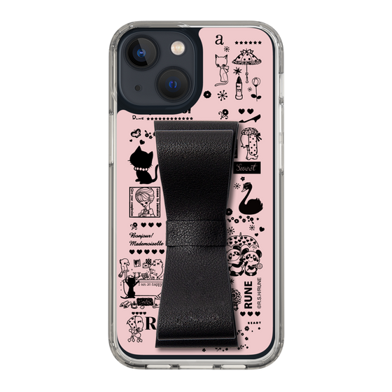 Slim Protection Case - STAND & RING RIBBON Black［ Rune Naito - RUNE Girl Retro & Modern - Pink ］