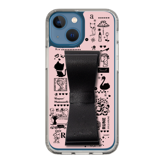 Slim Protection Case - STAND & RING RIBBON Black［ Rune Naito - RUNE Girl Retro & Modern - Pink ］