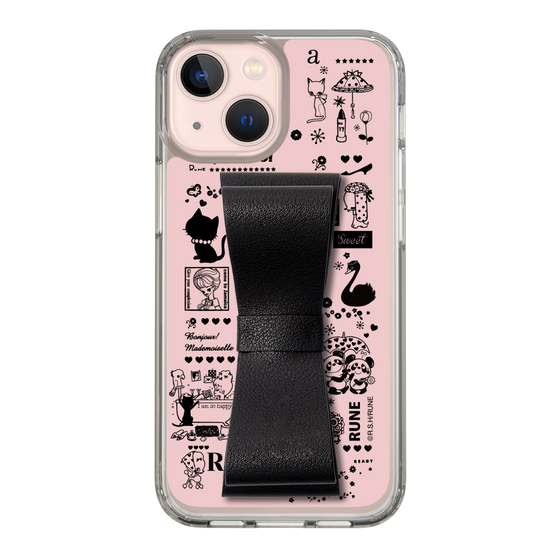 Slim Protection Case - STAND & RING RIBBON Black［ Rune Naito - RUNE Girl Retro & Modern - Pink ］