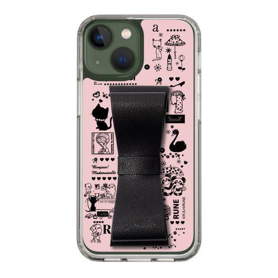 Slim Protection Case - STAND & RING RIBBON Black［ Rune Naito - RUNE Girl Retro & Modern - Pink ］