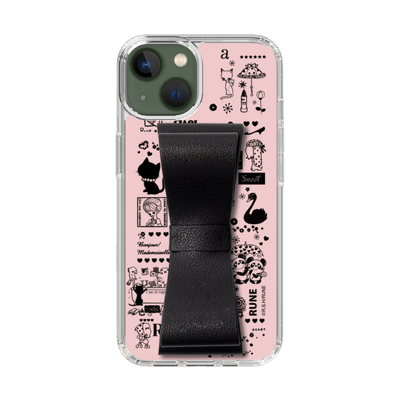 Slim Protection Case - STAND & RING RIBBON Black［ Rune Naito - RUNE Girl Retro & Modern - Pink ］