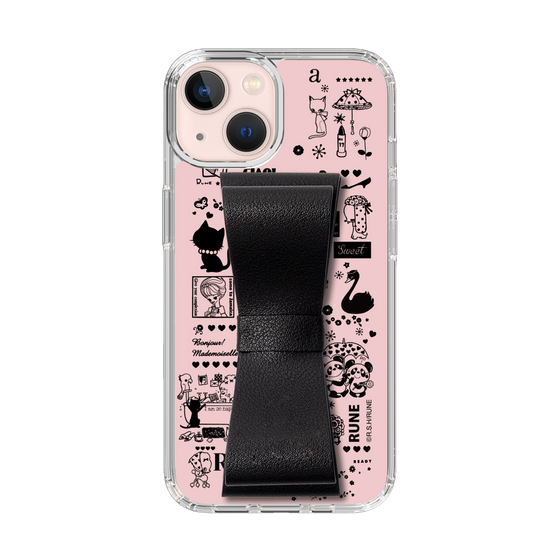 Slim Protection Case - STAND & RING RIBBON Black［ Rune Naito - RUNE Girl Retro & Modern - Pink ］