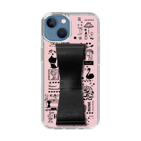 Slim Protection Case - STAND & RING RIBBON Black［ Rune Naito - RUNE Girl Retro & Modern - Pink ］