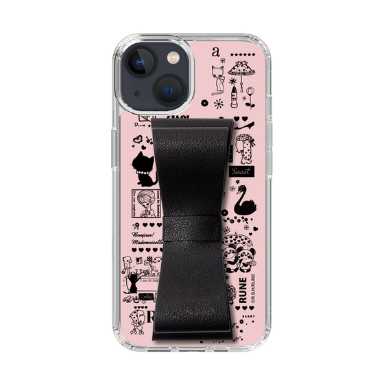 Slim Protection Case - STAND & RING RIBBON Black［ Rune Naito - RUNE Girl Retro & Modern - Pink ］