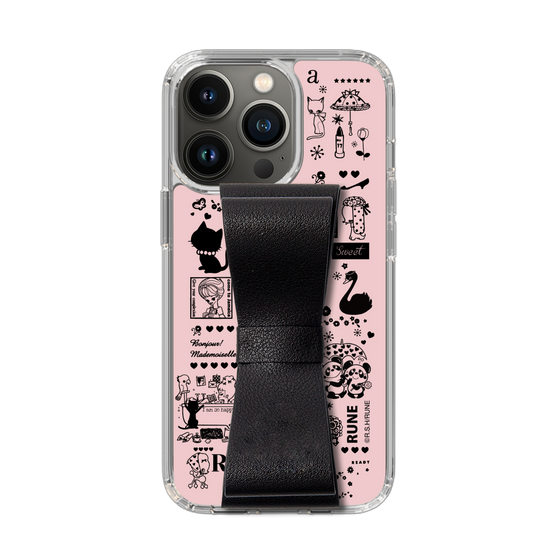 Slim Protection Case - STAND & RING RIBBON Black［ Rune Naito - RUNE Girl Retro & Modern - Pink ］