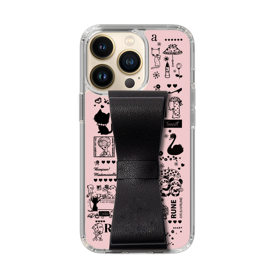 Slim Protection Case - STAND & RING RIBBON Black［ Rune Naito - RUNE Girl Retro & Modern - Pink ］