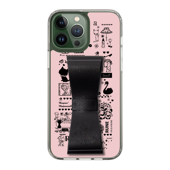 Slim Protection Case - STAND & RING RIBBON Black［ Rune Naito - RUNE Girl Retro & Modern - Pink ］