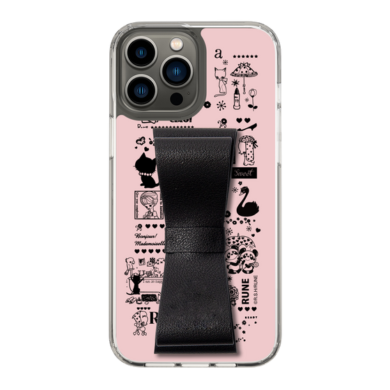 Slim Protection Case - STAND & RING RIBBON Black［ Rune Naito - RUNE Girl Retro & Modern - Pink ］