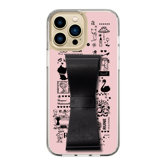 Slim Protection Case - STAND & RING RIBBON Black［ Rune Naito - RUNE Girl Retro & Modern - Pink ］