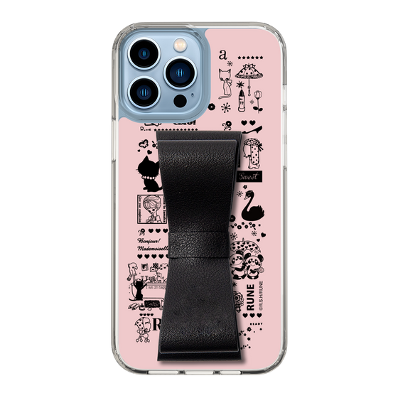 Slim Protection Case - STAND & RING RIBBON Black［ Rune Naito - RUNE Girl Retro & Modern - Pink ］