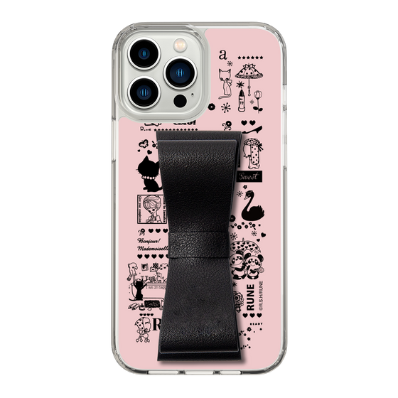 Slim Protection Case - STAND & RING RIBBON Black［ Rune Naito - RUNE Girl Retro & Modern - Pink ］