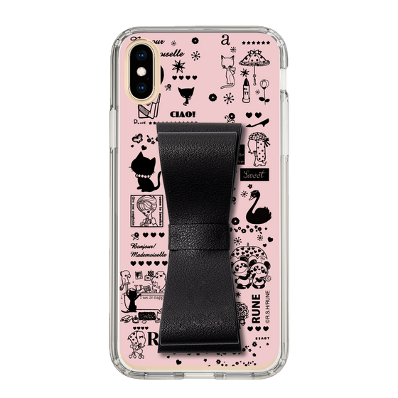 Slim Protection Case - STAND & RING RIBBON Black［ Rune Naito - RUNE Girl Retro & Modern - Pink ］