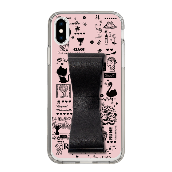 Slim Protection Case - STAND & RING RIBBON Black［ Rune Naito - RUNE Girl Retro & Modern - Pink ］