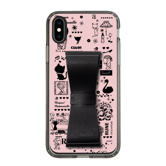 Slim Protection Case - STAND & RING RIBBON Black［ Rune Naito - RUNE Girl Retro & Modern - Pink ］