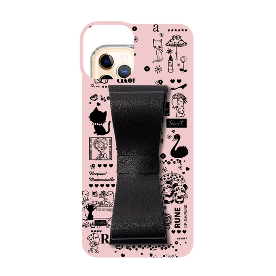 Slim Protection Case - STAND & RING RIBBON Black［ Rune Naito - RUNE Girl Retro & Modern - Pink ］