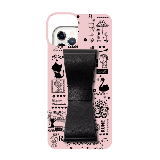 Slim Protection Case - STAND & RING RIBBON Black［ Rune Naito - RUNE Girl Retro & Modern - Pink ］