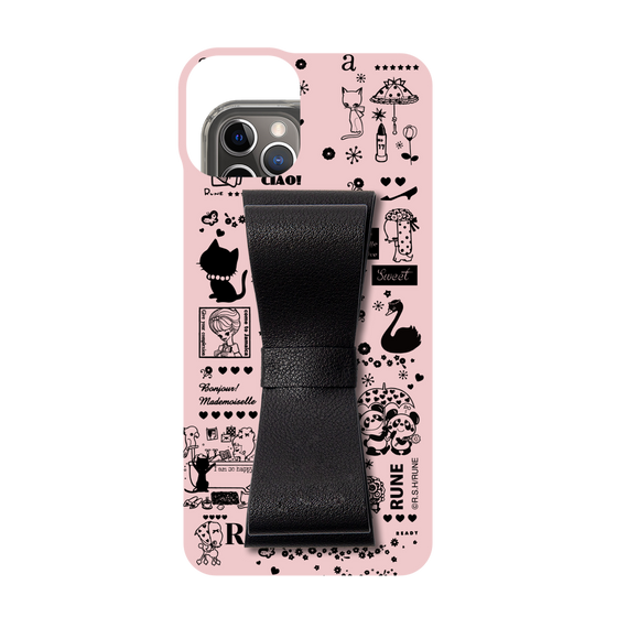 Slim Protection Case - STAND & RING RIBBON Black［ Rune Naito - RUNE Girl Retro & Modern - Pink ］