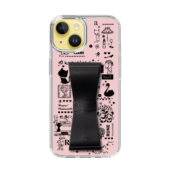 Slim Protection Case - STAND & RING RIBBON Black［ Rune Naito - RUNE Girl Retro & Modern - Pink ］
