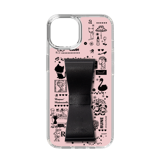 Slim Protection Case - STAND & RING RIBBON Black［ Rune Naito - RUNE Girl Retro & Modern - Pink ］