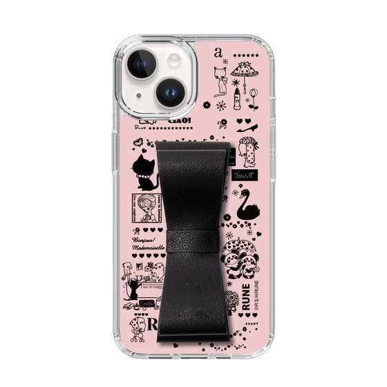 Slim Protection Case - STAND & RING RIBBON Black［ Rune Naito - RUNE Girl Retro & Modern - Pink ］