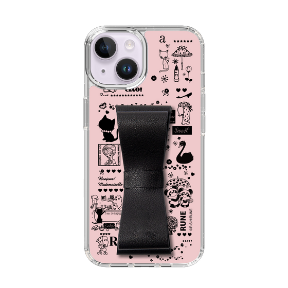 Slim Protection Case - STAND & RING RIBBON Black［ Rune Naito - RUNE Girl Retro & Modern - Pink ］