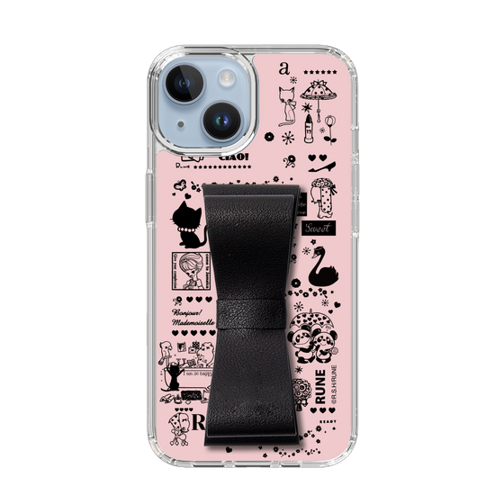 Slim Protection Case - STAND & RING RIBBON Black［ Rune Naito - RUNE Girl Retro & Modern - Pink ］