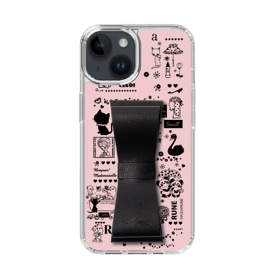 Slim Protection Case - STAND & RING RIBBON Black［ Rune Naito - RUNE Girl Retro & Modern - Pink ］