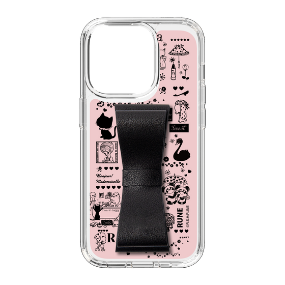 Slim Protection Case - STAND & RING RIBBON Black［ Rune Naito - RUNE Girl Retro & Modern - Pink ］