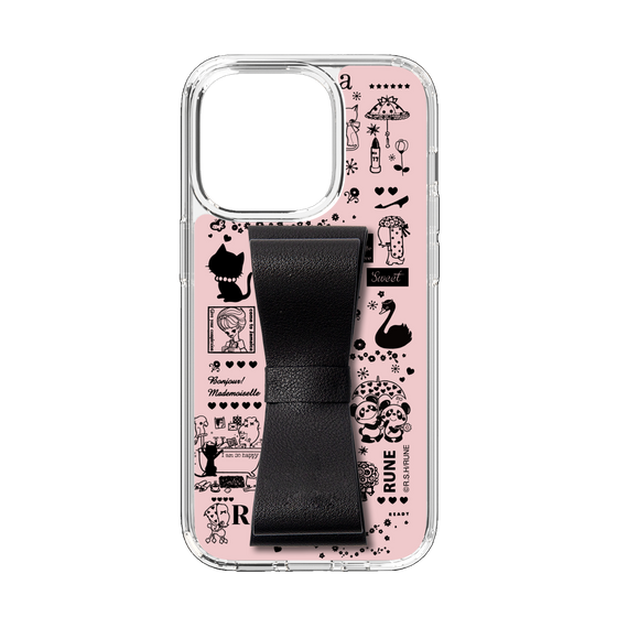 Slim Protection Case - STAND & RING RIBBON Black［ Rune Naito - RUNE Girl Retro & Modern - Pink ］
