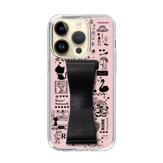 Slim Protection Case - STAND & RING RIBBON Black［ Rune Naito - RUNE Girl Retro & Modern - Pink ］