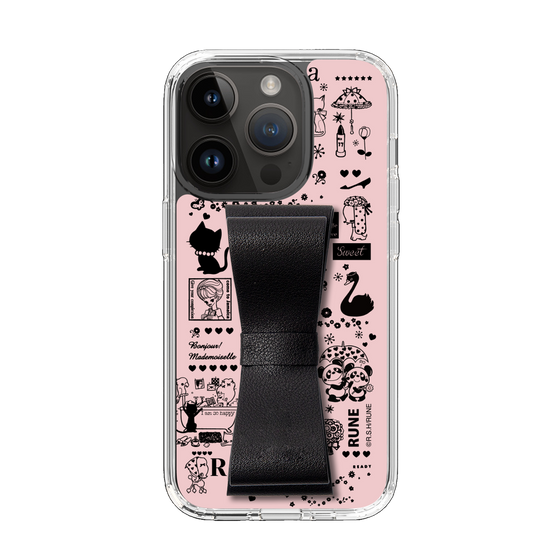 Slim Protection Case - STAND & RING RIBBON Black［ Rune Naito - RUNE Girl Retro & Modern - Pink ］