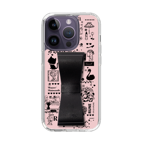 Slim Protection Case - STAND & RING RIBBON Black［ Rune Naito - RUNE Girl Retro & Modern - Pink ］