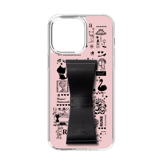 Slim Protection Case - STAND & RING RIBBON Black［ Rune Naito - RUNE Girl Retro & Modern - Pink ］