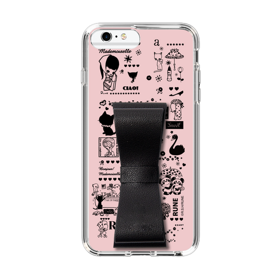 Slim Protection Case - STAND & RING RIBBON Black［ Rune Naito - RUNE Girl Retro & Modern - Pink ］