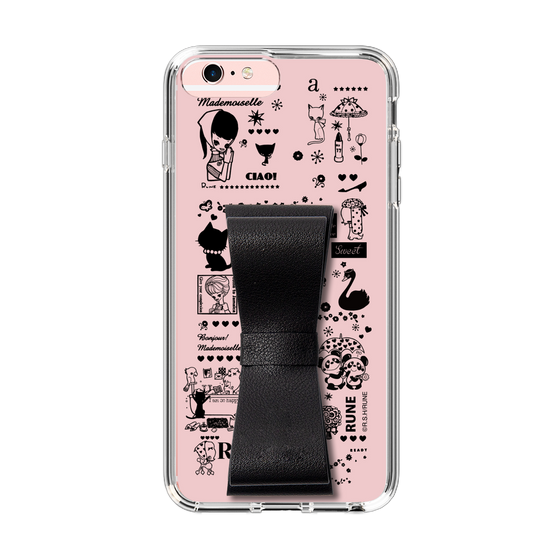 Slim Protection Case - STAND & RING RIBBON Black［ Rune Naito - RUNE Girl Retro & Modern - Pink ］