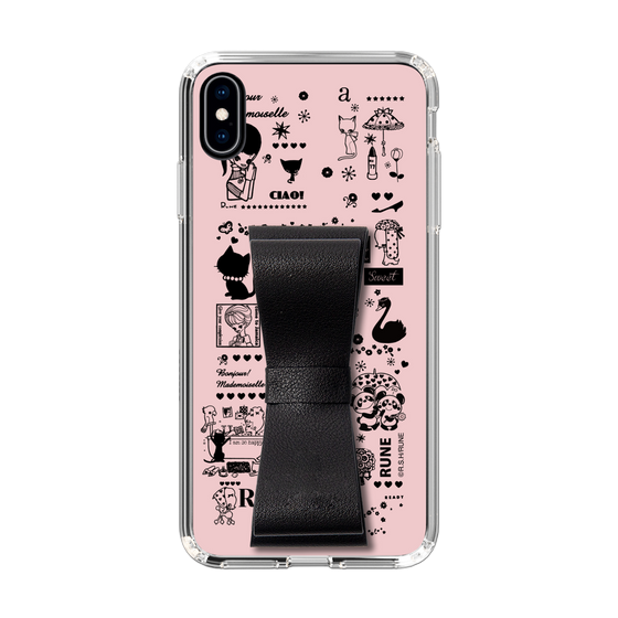 Slim Protection Case - STAND & RING RIBBON Black［ Rune Naito - RUNE Girl Retro & Modern - Pink ］