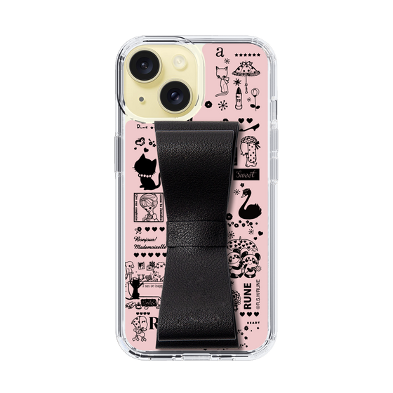 Slim Protection Case - STAND & RING RIBBON Black［ Rune Naito - RUNE Girl Retro & Modern - Pink ］