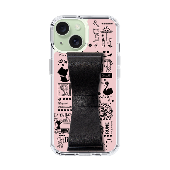 Slim Protection Case - STAND & RING RIBBON Black［ Rune Naito - RUNE Girl Retro & Modern - Pink ］