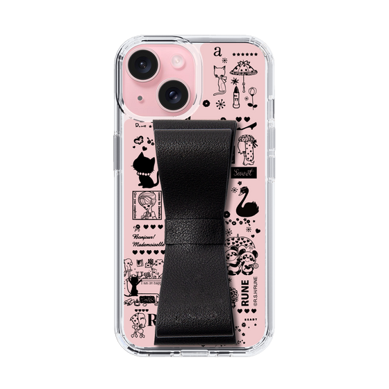 Slim Protection Case - STAND & RING RIBBON Black［ Rune Naito - RUNE Girl Retro & Modern - Pink ］
