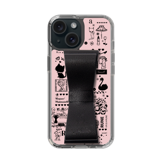 Slim Protection Case - STAND & RING RIBBON Black［ Rune Naito - RUNE Girl Retro & Modern - Pink ］