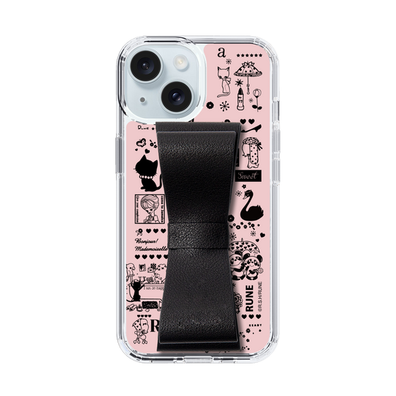 Slim Protection Case - STAND & RING RIBBON Black［ Rune Naito - RUNE Girl Retro & Modern - Pink ］