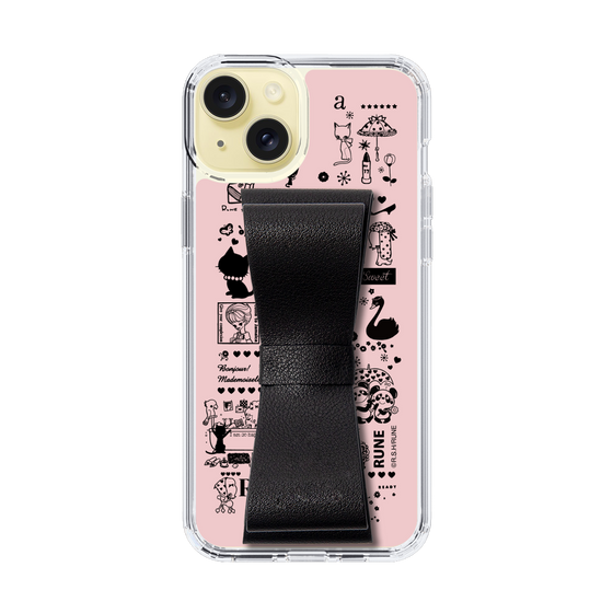 Slim Protection Case - STAND & RING RIBBON Black［ Rune Naito - RUNE Girl Retro & Modern - Pink ］