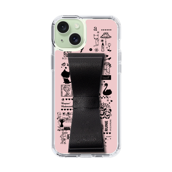 Slim Protection Case - STAND & RING RIBBON Black［ Rune Naito - RUNE Girl Retro & Modern - Pink ］