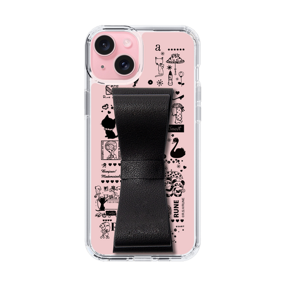 Slim Protection Case - STAND & RING RIBBON Black［ Rune Naito - RUNE Girl Retro & Modern - Pink ］