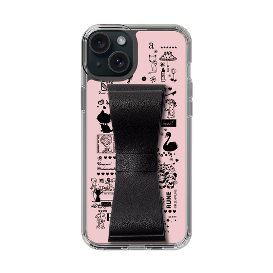 Slim Protection Case - STAND & RING RIBBON Black［ Rune Naito - RUNE Girl Retro & Modern - Pink ］