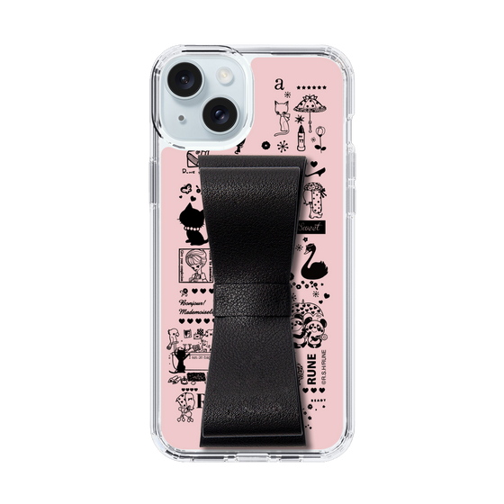 Slim Protection Case - STAND & RING RIBBON Black［ Rune Naito - RUNE Girl Retro & Modern - Pink ］