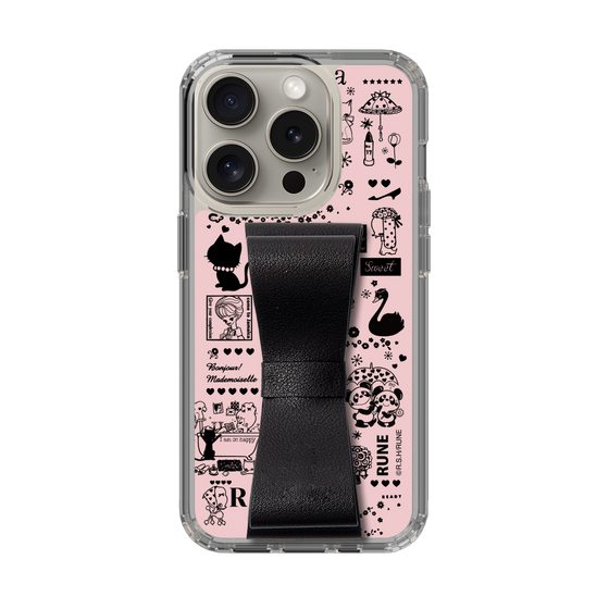 Slim Protection Case - STAND & RING RIBBON Black［ Rune Naito - RUNE Girl Retro & Modern - Pink ］